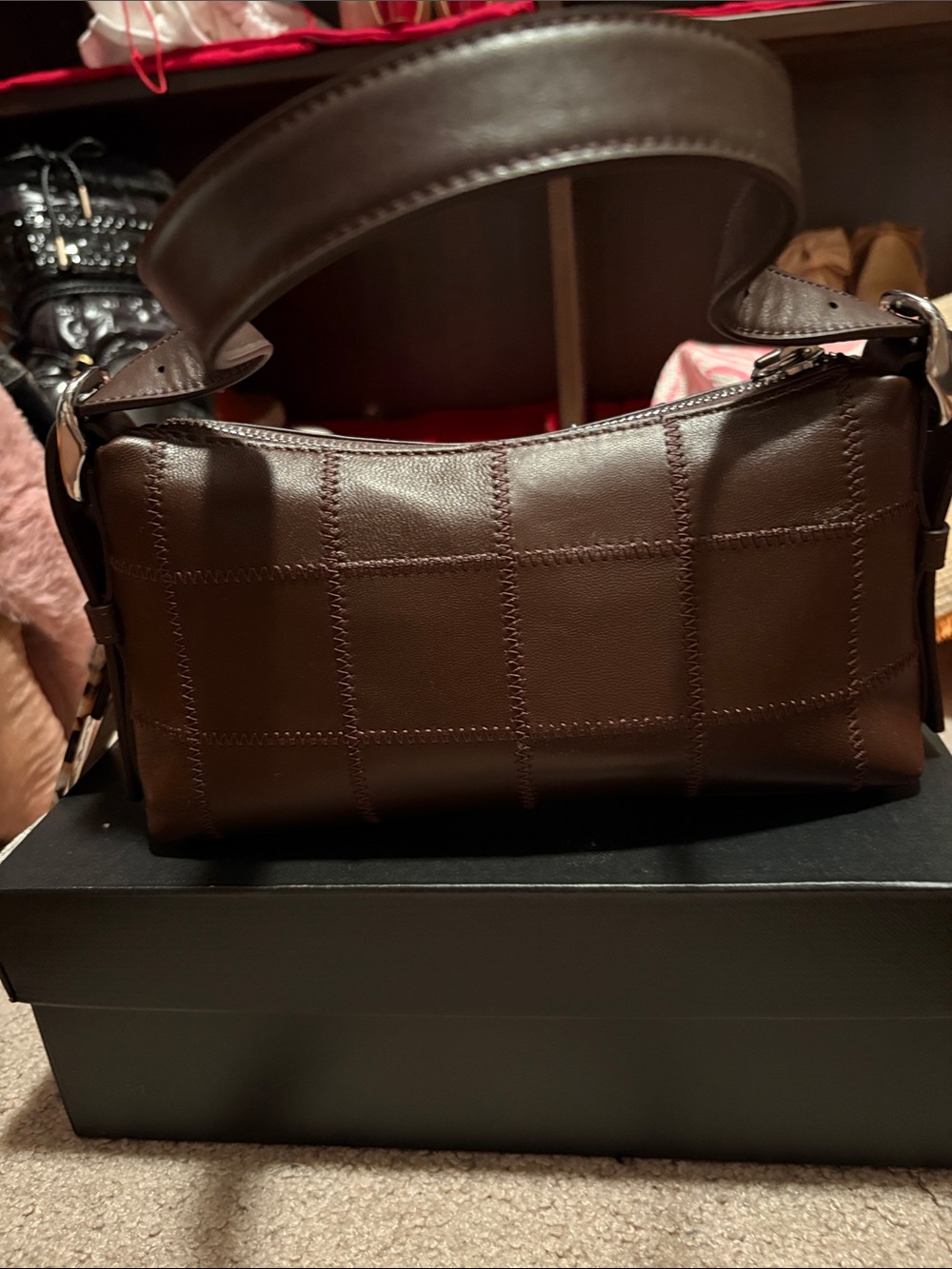 Brown Leather Shoulder Bag with Colorful Charm Accents - Picture 2 of 2